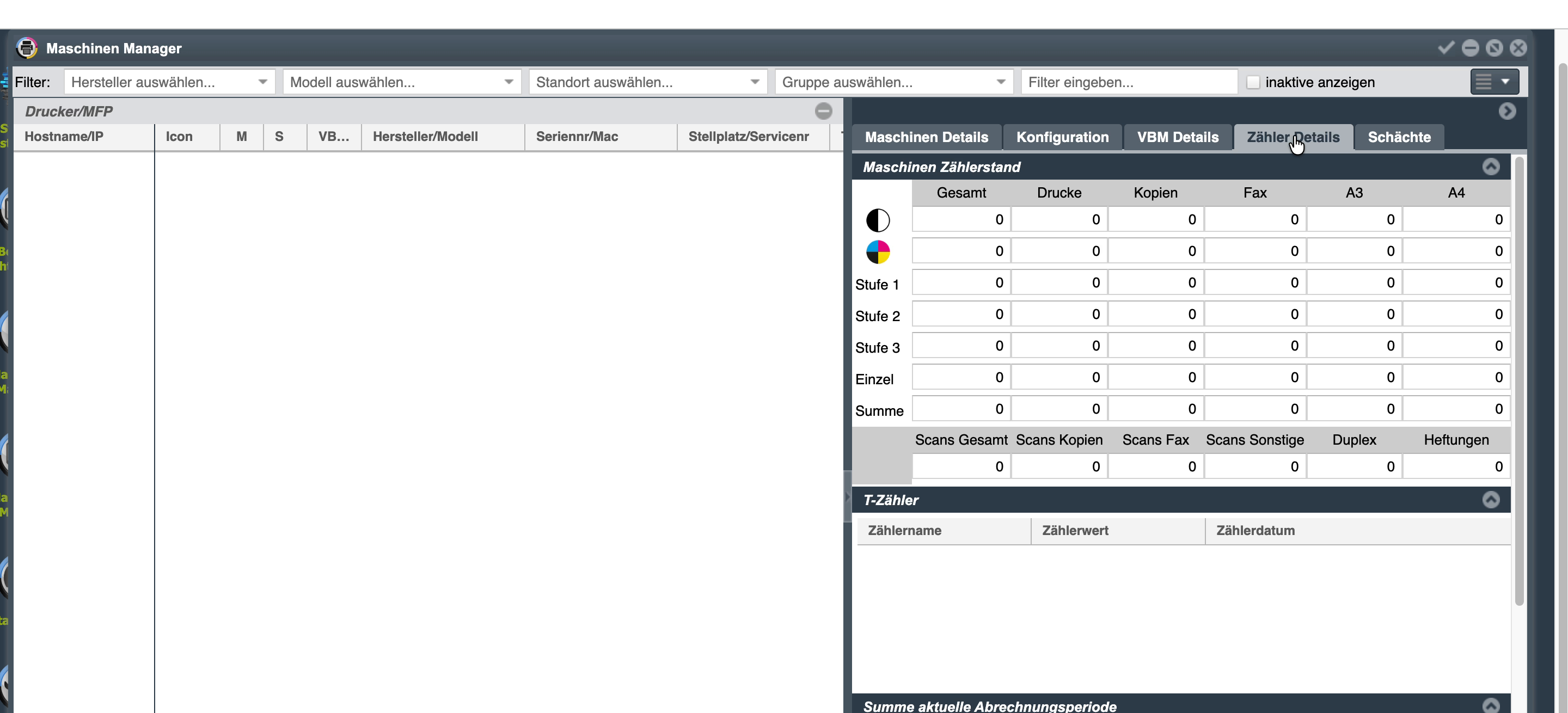 Maschinen Manager — Zähler Details