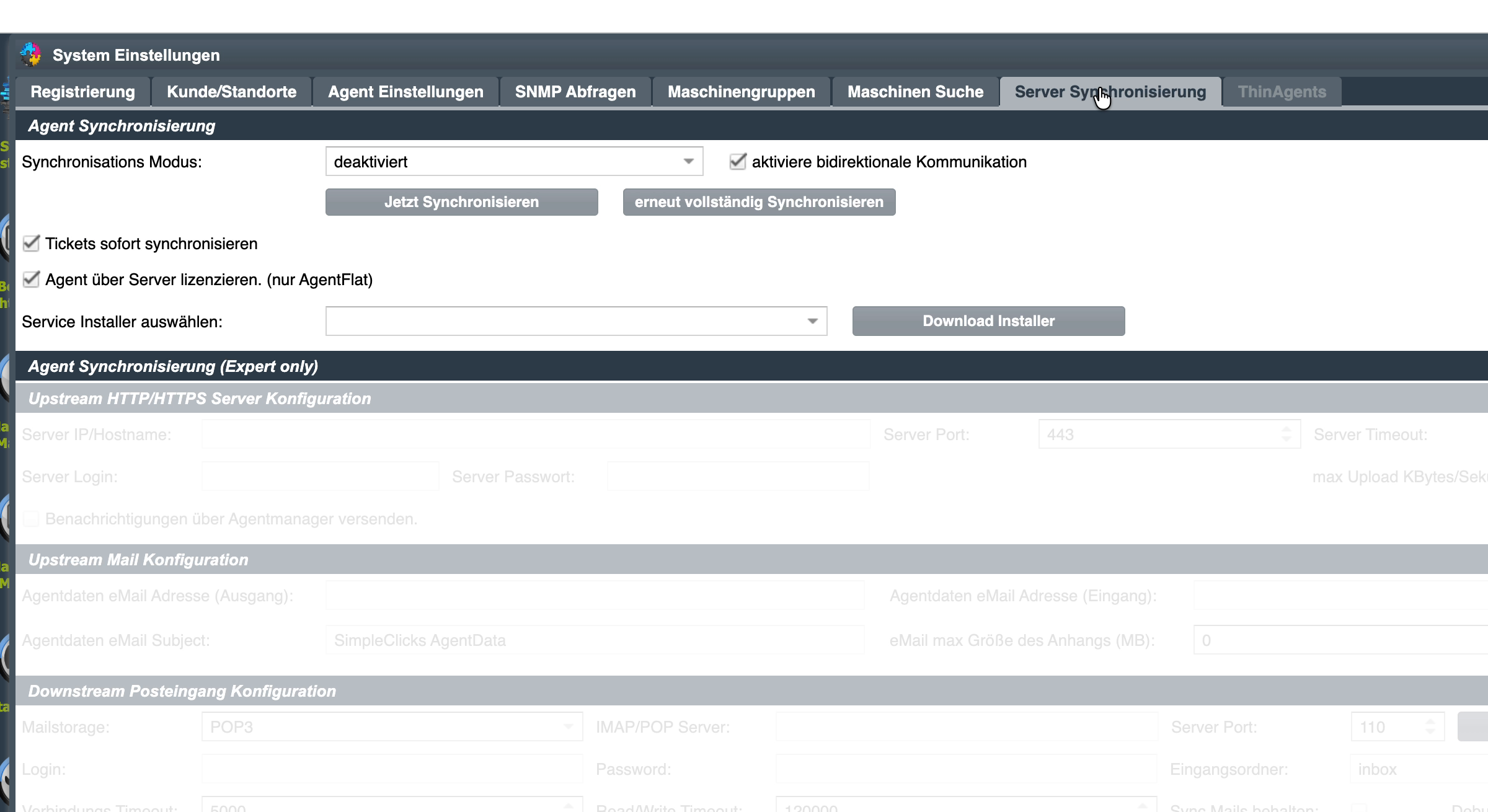 Systemeinstellungen — Server Synchronisierung