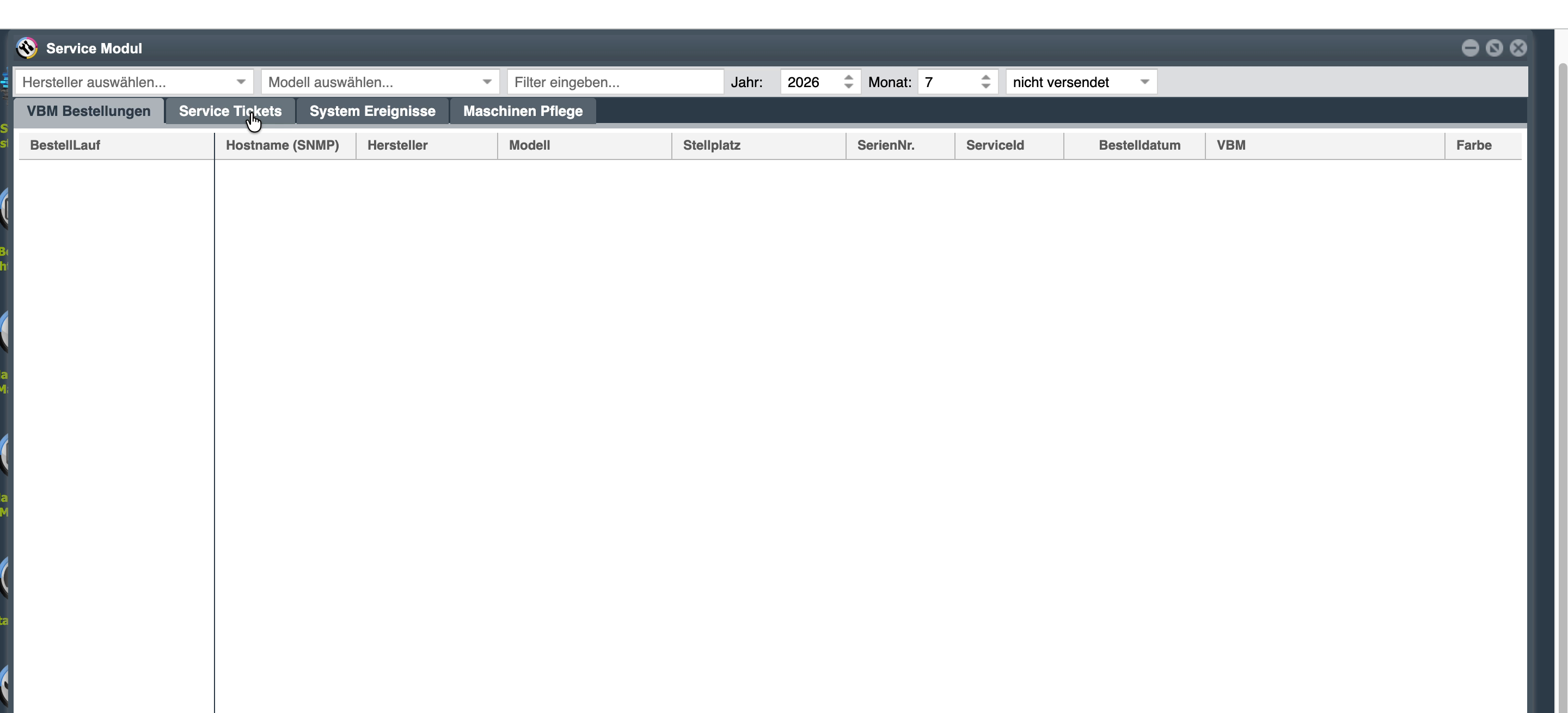Service Modul — VBM Bestellungen