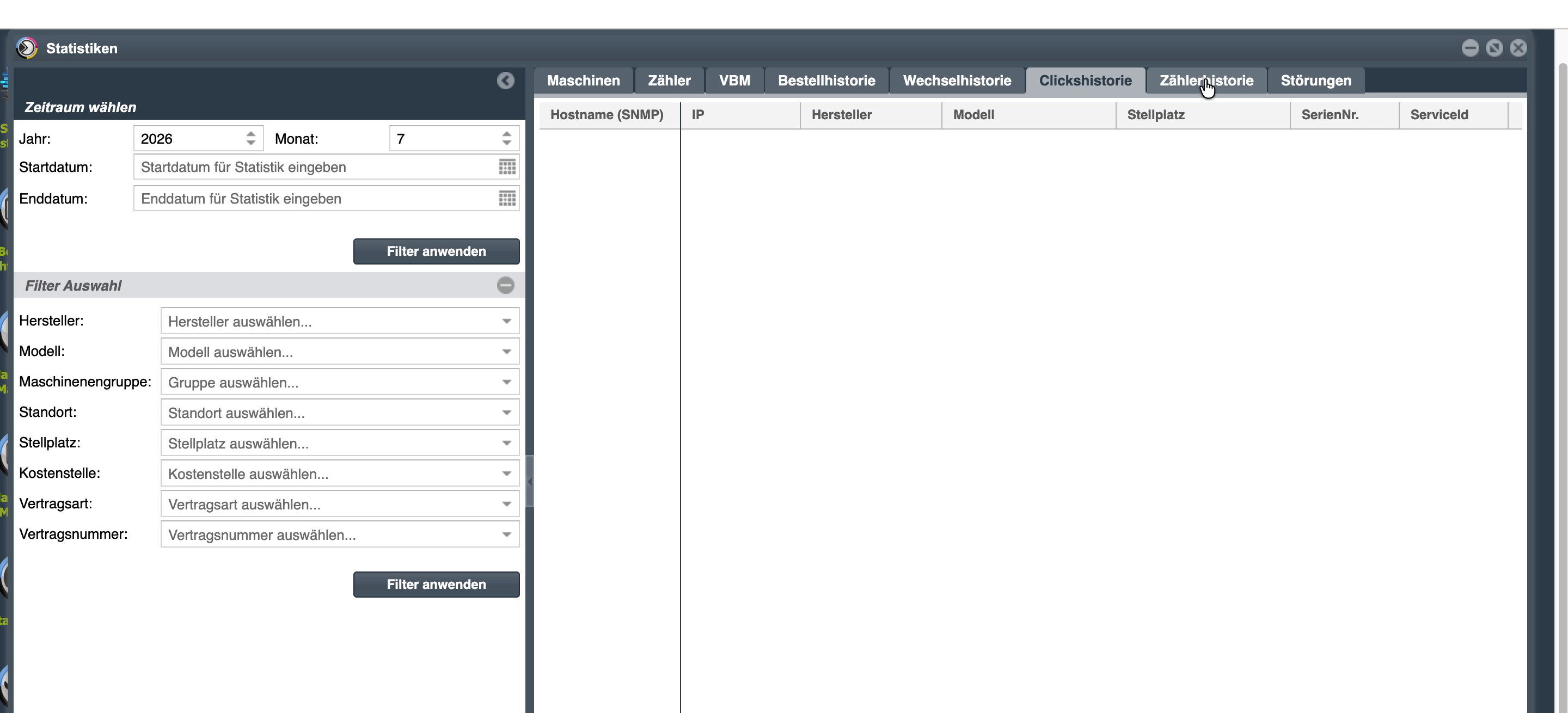 Statistiken — Clickshistorie