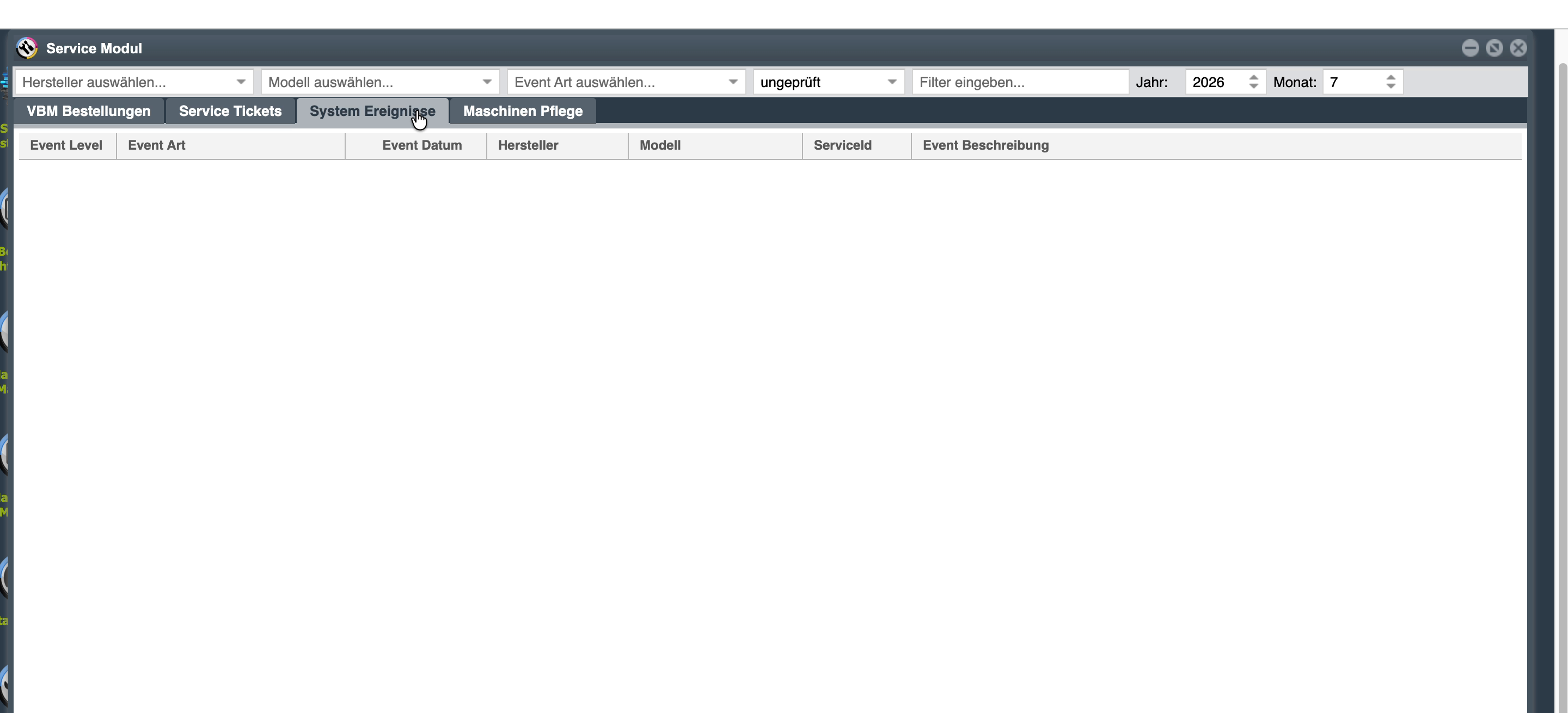 Service Modul — System Ereignisse